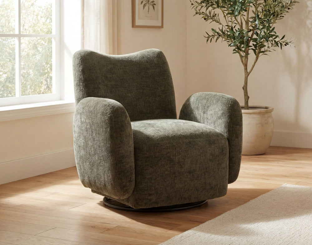 English Elm 360° 360 Swivel Accent Chair Plush Chenille Upholstered Circular Seat for Living Room Office Olive Green W2901P463507