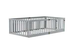 English Elm Twin Floor Bed Solid Rubber Wood with Tall Safety Railings for Toddler Sleep Grey W504P287651