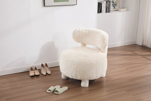 English Elm 063-Fur Plush Armless Accent Chair with 13" Thick Cushion, Curved Wingback & Solid Wood Legs for Cozy Reading Nooks White W527P308809