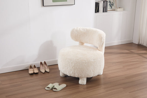 English Elm 063-Fur Plush Armless Accent Chair with 13" Thick Cushion, Curved Wingback & Solid Wood Legs for Cozy Reading Nooks White W527P308809