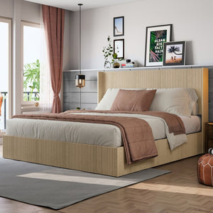 English Elm (queen) Walnut Platform Storage Bed Hydraulic Lift Mdf Frame Wooden Slat Base W1858S00007