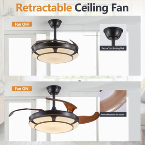 English Elm 42" Retractable Ceiling Fan with Light — Modern Black LED Chandelier, Remote, 6-Speed DC Motor, Timer W1340P184907
