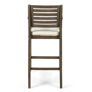 English Elm Christopher Knight Home® - HERMOSA Acacia 30" Outdoor Bar Stool Set of 2 with Weather-Resistant Cushions and Ladder-Back Design Grey 59244.00GRYMP2