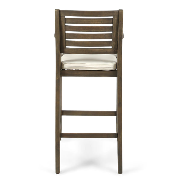 English Elm Christopher Knight Home® - HERMOSA Acacia 30" Outdoor Bar Stool Set of 2 with Weather-Resistant Cushions and Ladder-Back Design Grey 59244.00GRYMP2