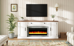 English Elm On-trend Farmhouse Electric Fireplace Console Walnut Veneer Media Cabinet for Living Room White N721S000069K