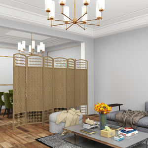 English Elm HOMCOM 6-Panel Folding Room Divider with Woven Bamboo & Paper Rope Design, 67" Tall Privacy Screen Natural Wood W2225P229263