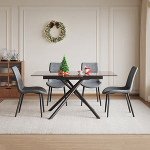 English Elm 59-inch Expandable Glass Top Dining Set Seats 8 with Upholstered Chairs X-base W2700S00082