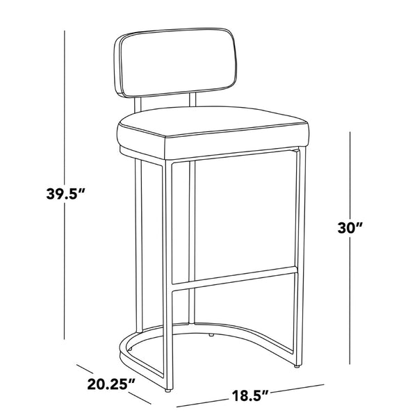 English Elm Fixed-height Barstools Powder Coated Steel Frame Brown Upholstered Seat Set of Two Black+Brown B202P471220