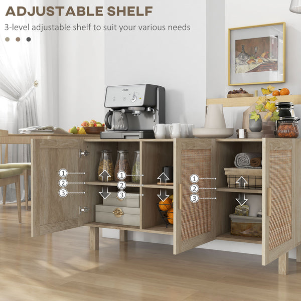 English Elm Homcom Boho Sideboard Buffet Cabinet With Rattan Doors, Adjustable Shelves & Stylish Natural Finish W2225P217722