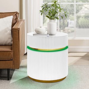 English Elm Tivoli Round Glass Top Side Table with Led Reeded Base and Gold Trim Accent B2749P413290