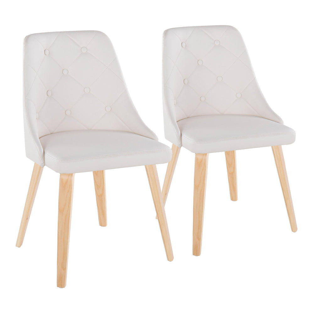 English Elm Marche Contemporary Accent Chairs Set Of 2 – Natural Wood & White Faux Leather For Modern Spaces B202S01254