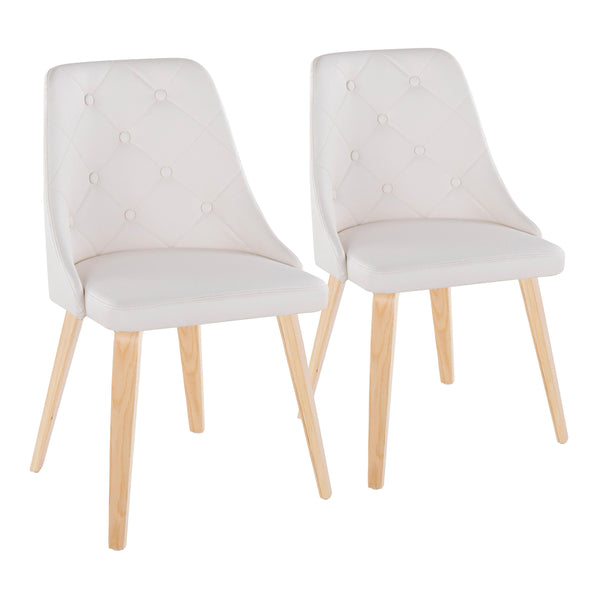 English Elm Marche Contemporary Accent Chairs Set Of 2 – Natural Wood & White Faux Leather For Modern Spaces B202S01254