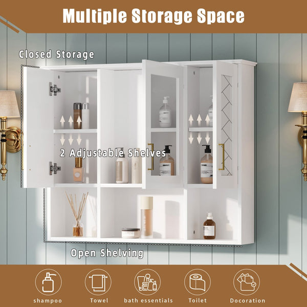 English Elm 35 Inch Wall Mount Medicine Cabinet Soft Close Mirror Storage for Modern Bathroom White N710P389453K
