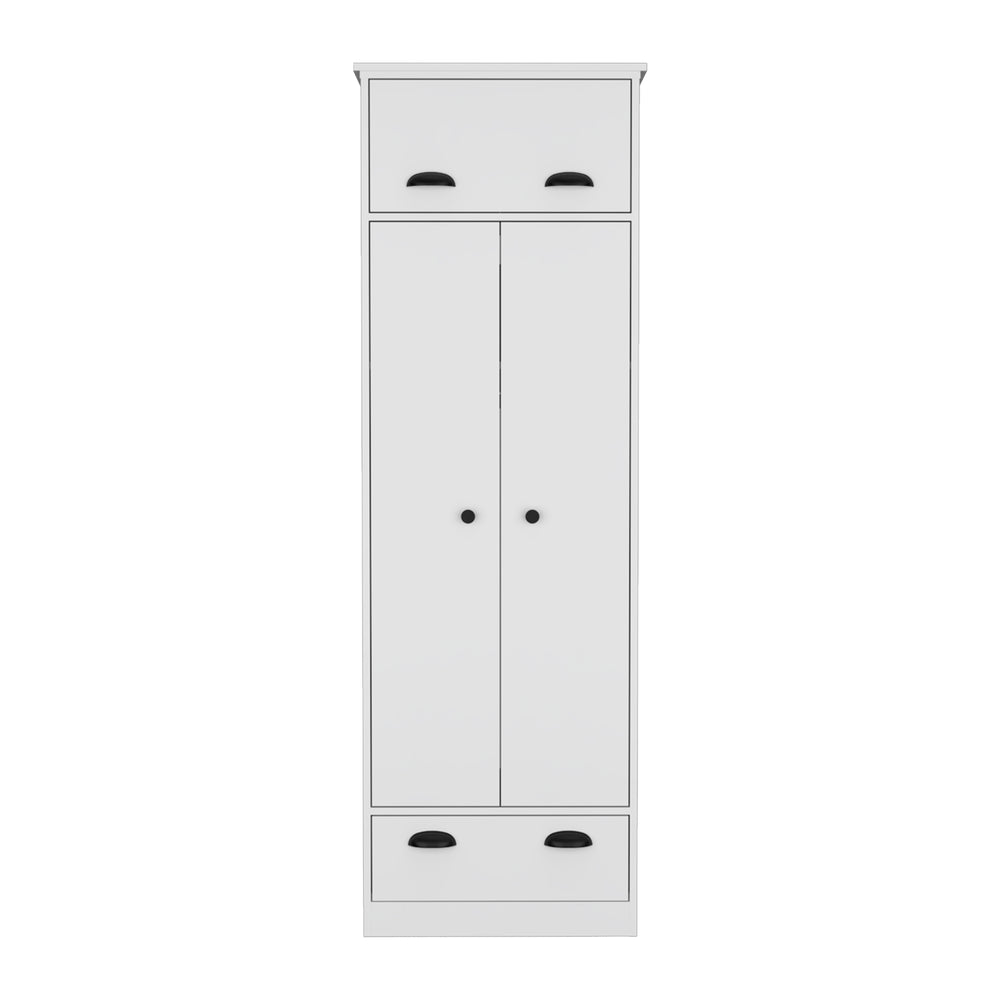 English Elm Falkland Armoire with Spacious Double-Door Closet, Upper Hinged Accessory Drawer and Sleek Handles White 73 L x 24 W x 3 H B070S00232