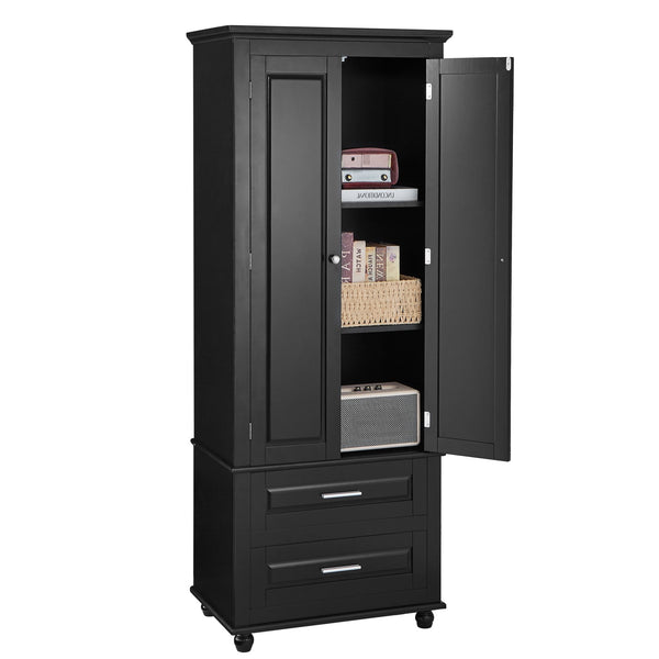 English Elm Tall Slim Storage Cabinet with Adjustable Shelves, 2 Drawers & Doors, Anti-Tip Design for Bathroom Black WF299284AAB