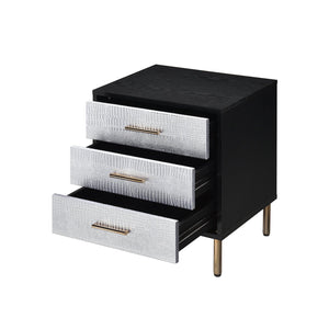 English Elm 1pc Glamorous Black Nightstand 3-Drawer Faux Crocodile Fronts Gold Legs Hollywood Glam Accent B2741P323121