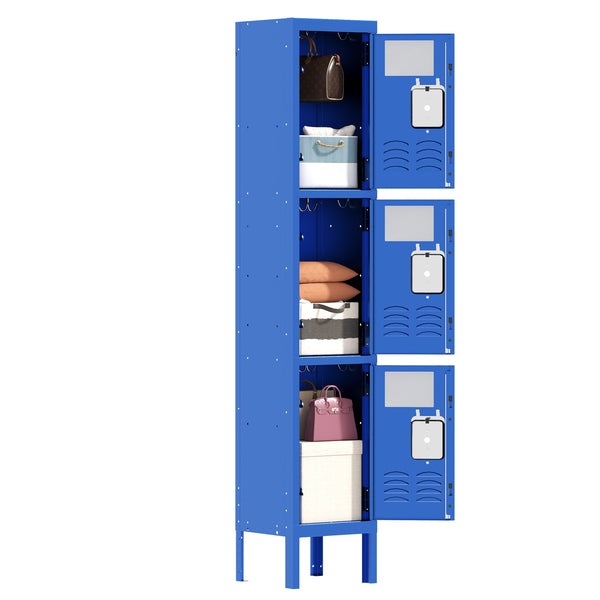 English Elm 66"H Metal Lockers 3-Door Blue with Ventilation, Mirrors & Anti-Pry Locks for Gym Office School Home Garage T2398P342713