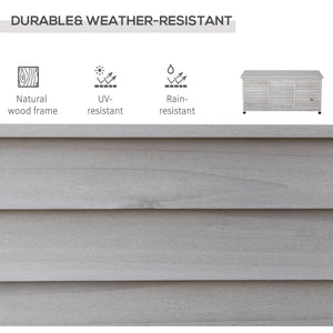 English Elm Outsunny 75 Gallon Weather-Resistant Wooden Deck Box With Aeration & Bench Functionality, Grey W2225P200871-GIGA