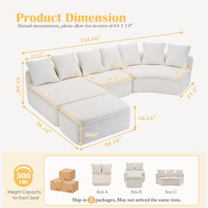 English Elm 133'' Modular U-shaped Sectional Chenille Sofa with Removable Recliner for Spacious Rooms Milk White W2231S00050
