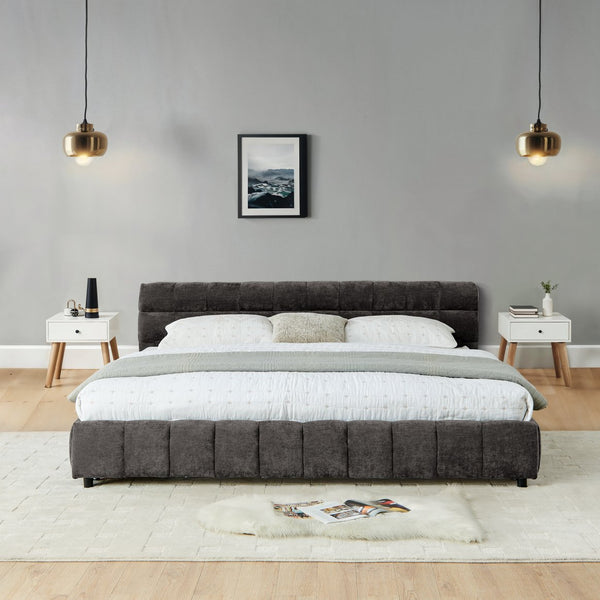 English Elm California King Upholstered Bed Frame - Plush Chenille, Modern Storage Design With Headboard, Dark Gray W487P311315
