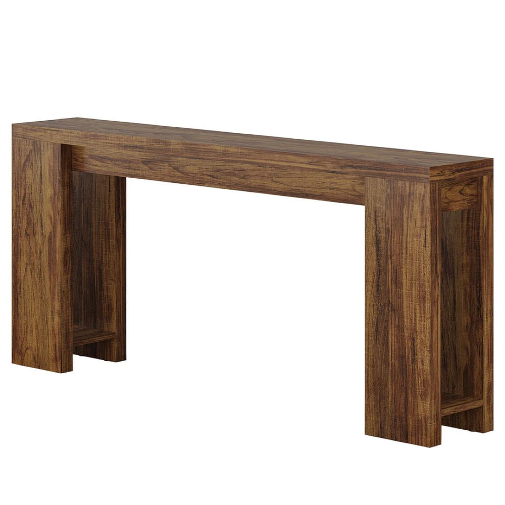 English Elm Hall Console Table Industrial Rustic Two Tier Wood Tone Metal Frame Entryway Sofa Rustic Brown T3971P456324