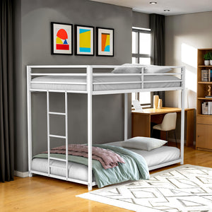 English Elm Twin Metal Low Bunk Bed Durable Full Frame Industrial Style Attached Ladder Space-Saving Design Matte White 83 L x 15 W x 6 H B2741P391249