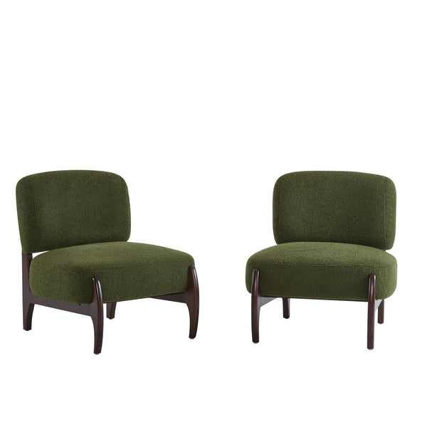 English Elm Christopher Knight Home® - [Set of 2] Boucle Lounge Chair with Rolled Backrest, Solid Wood Frame, Plush Durable Upholstery for Modern Spaces Green N767P256376G_2
