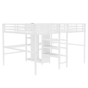 English Elm Twin Metal Loft Bed with Study Desk Wardrobe Shelving and Outlet for Kids Rooms W1580S00373