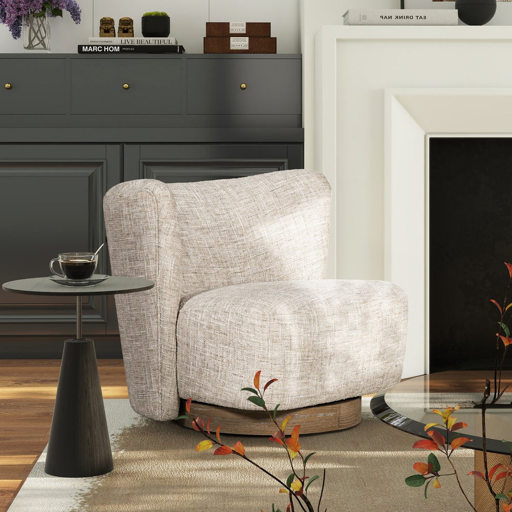 English Elm Jennifer Taylor Home - Miranda 30" Armless Swivel Accent Chair - Natural Gray Chenille, Curved Ergonomic Design & Ash Base B2719P277871