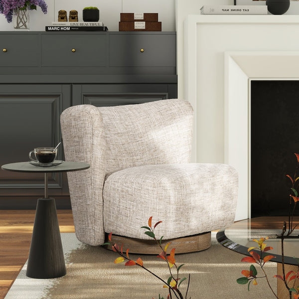 English Elm Jennifer Taylor Home - Miranda 30" Armless Swivel Accent Chair - Natural Gray Chenille, Curved Ergonomic Design & Ash Base B2719P277871