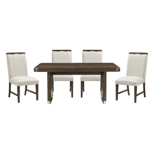 English Elm Modern 5-Piece Dining Set With Extendable Table & 4 Beige Upholstered Chairs - Stylish & Durable B011S01901