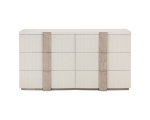 Sunpan Venetta Dresser: Spacious Cream Elegance with Light Oak Handles & Soft Closing Drawers for Any Room