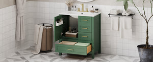 English Elm 30" Green Modern Bathroom Vanity with Ceramic Sink, Solid Wood Frame, Soft-Close Doors & Drawers N729P177787F