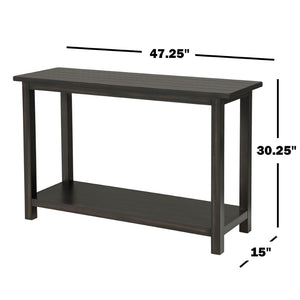 English Elm Wood Pine Console Table Weathered Farmhouse Finish with Open Shelf for Entryway Distressed Black B016P472898