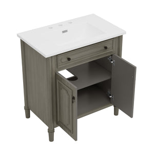 English Elm Christopher Knight Home® - 30 Inches Vintage Bathroom Vanity With Sink – Rustic Gray Cabinet, Soft-Close Doors & Ceramic Top N817P299472G