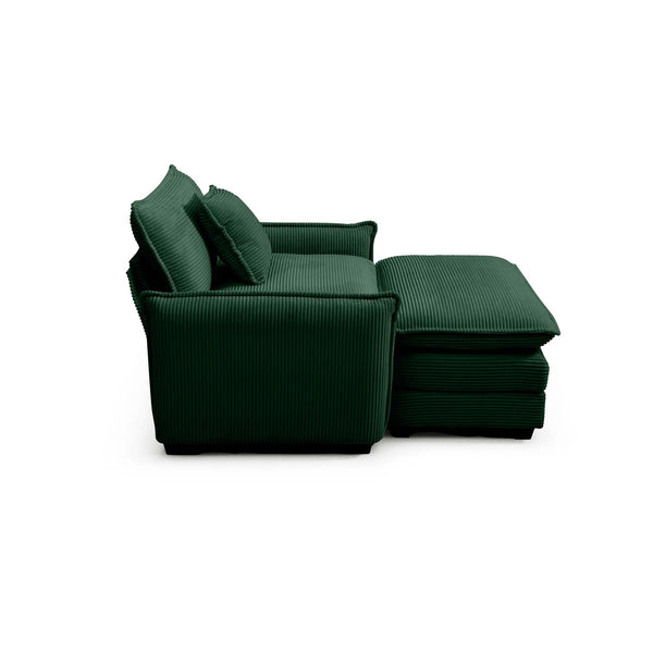 English Elm Single Deep Seat Sofa with Footstool and Pillow in Plush Corduroy, Retro Chic Comfort for Living Spaces Green W714S00698