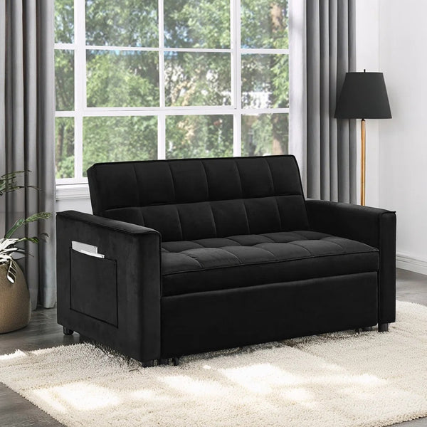 English Elm Velvet Convertible Sleeper Loveseat with Plush Tufting, Built-In Side Pockets & Sturdy Legs for Guests B016P392818