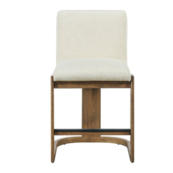 English Elm Modern Linen Upholstered Counter Stools Set of 2 with Rubberwood Legs for Kitchen Island Beige,Walnut N762P395711D