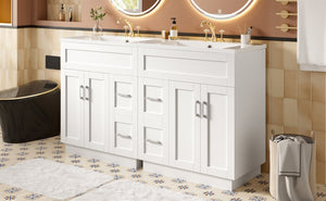 English Elm [video] 60 Inch Dual Sink Bathroom Vanity Mdf Cabinet Soft Close Doors Resin N729P000018K