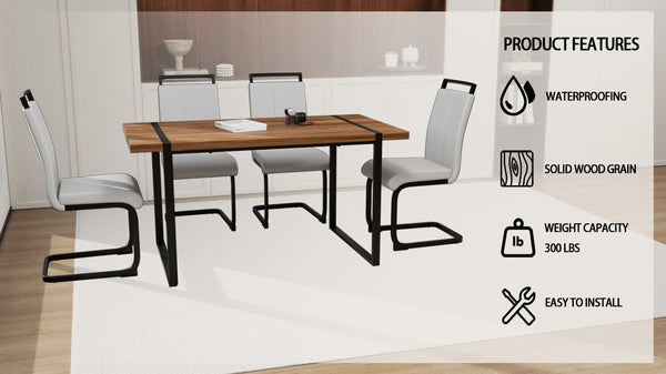 English Elm 59" Rustic Industrial 5-Piece Dining Set With Mdf Table & Pu Armless Chairs For Modern Homes W2189S00188