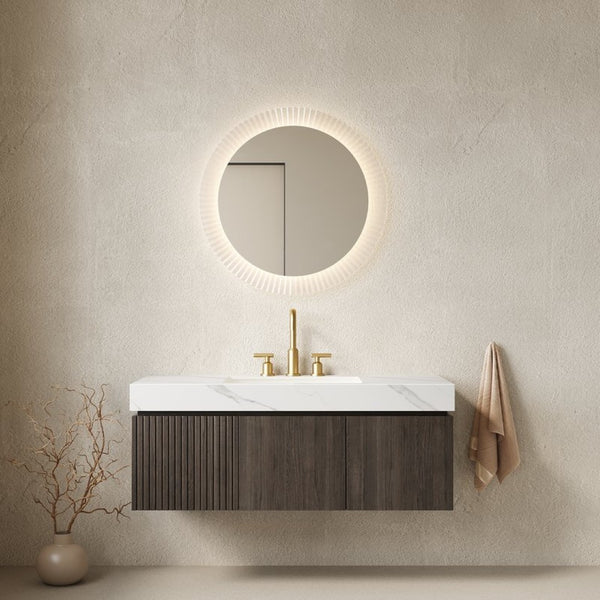 English Elm Muri Floating Bathroom Vanity Sintered Stone Top Plywood Cabinet Espresso Woodgrain W2615S00634