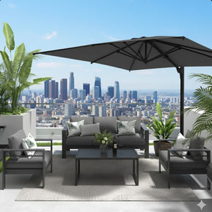 English Elm 10 Ft Square Cantilever Patio Umbrella Upf 50 Offset Canopy with 360 Rotation Gray B082P454953
