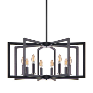 English Elm 27" Modern Geometric 8-Light Chandelier — Industrial Iron Pendant Fixture for Living Room Dining Kitchen Black W2312P368725