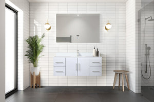 English Elm Glossy White 48" Bath Vanity with White Quartz Top, Faucet Included, Soft-Close Drawers & Shelf Durable B2731P258659