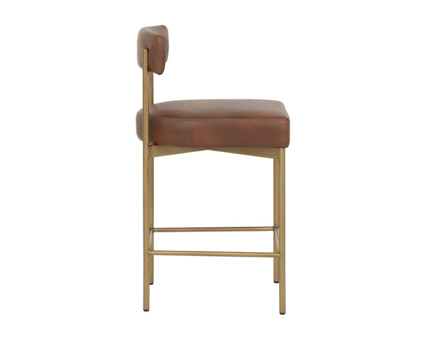 Sunpan SENECA Open-Back Counter Stool in Bravo Cognac with Antique Brass Frame for Modern Elegance 112567