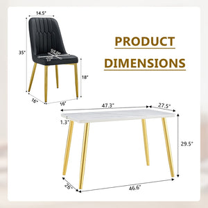 English Elm Table and Chair Set Marble Glass Top Gold Legs with Four Pu Leather Dining Seats W1151S04634