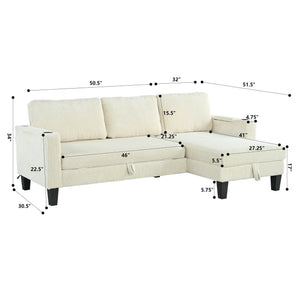 English Elm Reversible Sectional Sofa with Storage Chaise, USB Ports, Cup Holders, Corduroy Sleeper Sofa for Home Comfort Beige W680S00033