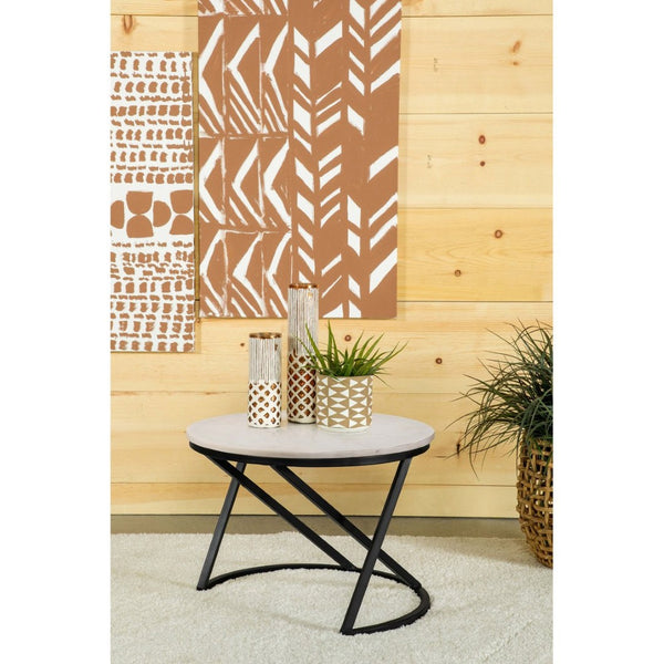 English Elm Wilmington Genuine Marble Top Round Coffee Table with Geometric Matte Black Iron Base B062P447842