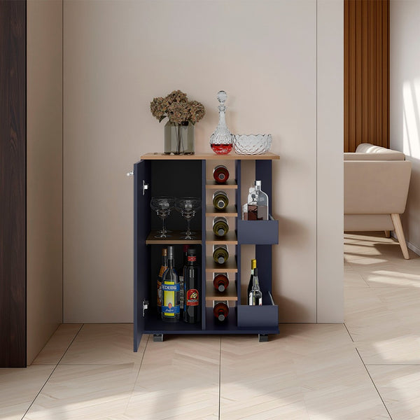 English Elm Kronos Two-tone Bar Cabinet with Bottle Racks for Kitchen or Dining Room Storage B062P389915