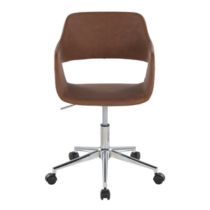 English Elm Margarite Contemporary Task Chair: Chrome & Brown Faux Leather Ergonomic Office Seating Solution B202P223920